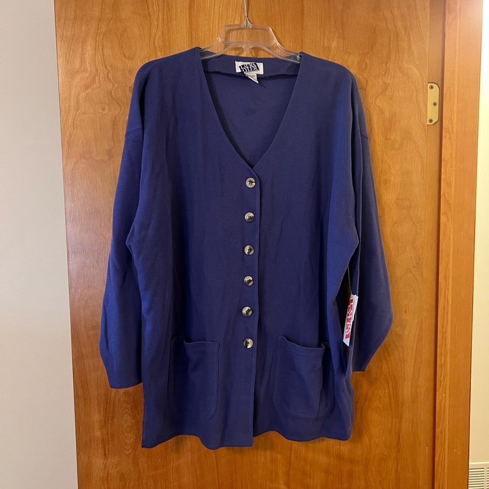 Laura Tyler Cardigan Top Button Front Sweater Blue Vintage NWT Caldor Size Large